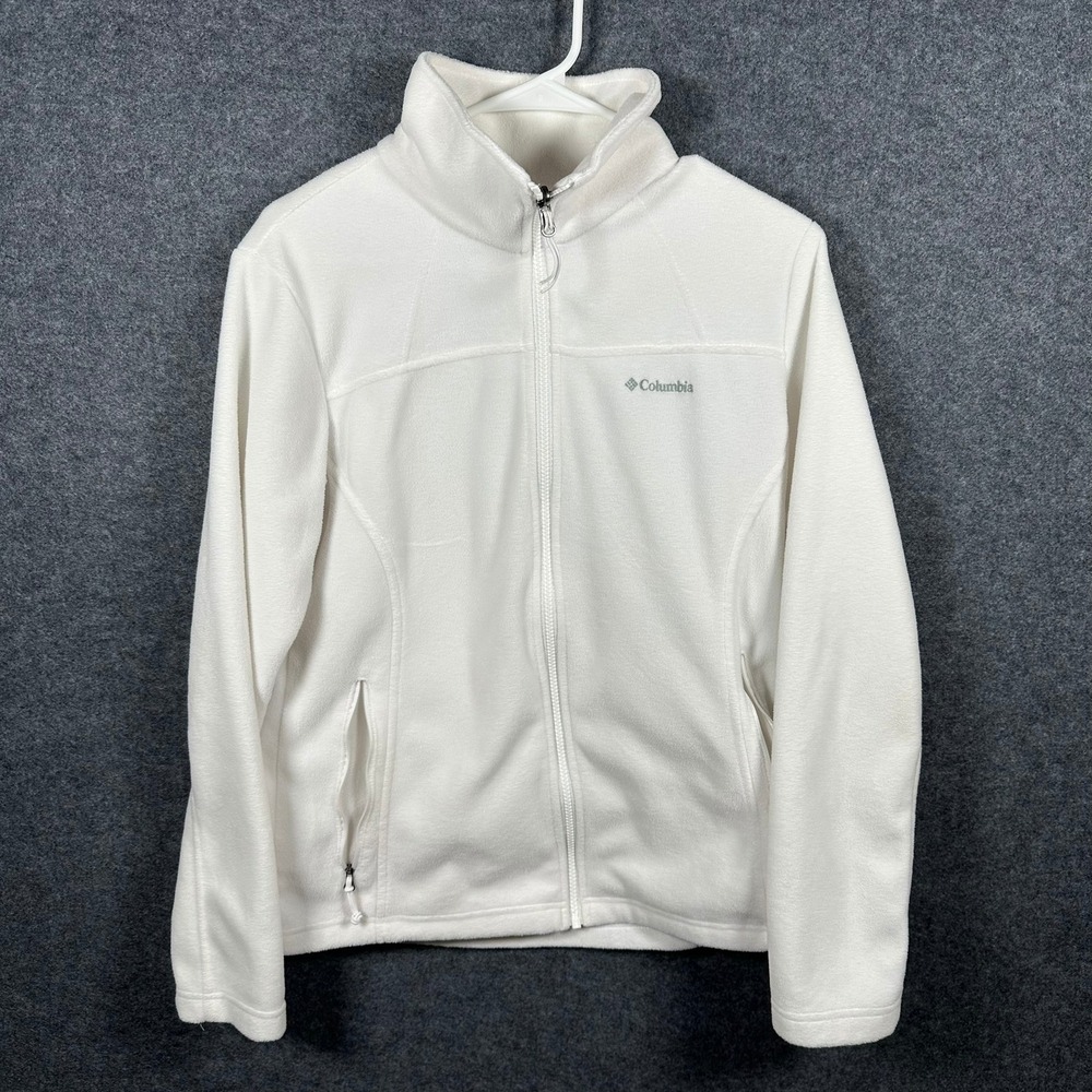 Columbia Womens Full Zip Fleece Jacket White Mock Neck Size Large Activewear